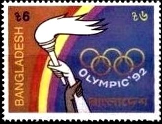 Stamp, Hands holding Olympic torch., Bangladesh,  , Olympic Games