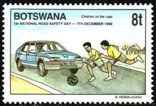Stamp, Children playing on road, Botswana,  , Roadsafety