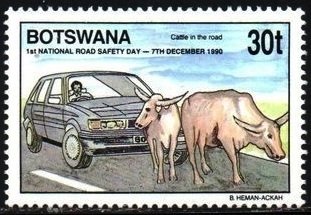 Stamp, Livestock on road, Botswana,  , Roadsafety