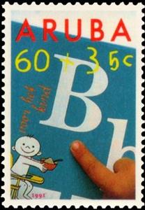 Stamp, Pointing to letter, Aruba,  