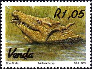 Stamp, Nile Crocodile (Crocodylus niloticus), South Africa, Homelands,  , Crocodiles