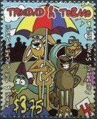 Stamp, Anansi and friends under umbrella, Trinidad and Tobago,  , Cricket, Cartoons