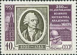 Stamp, 250th Birth Anniversary of Leonard Euler., Soviet Union, USSR,  
