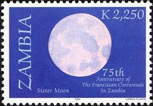 Stamp, The 75th Anniversary of Franciscan Conventuals in Zambia -  , Zambia,  , Moon