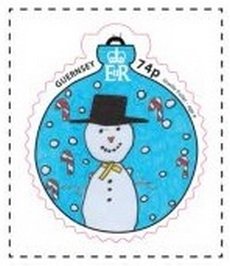 Stamp, Snowman and Candy Canes, Guernsey,  , Christmas