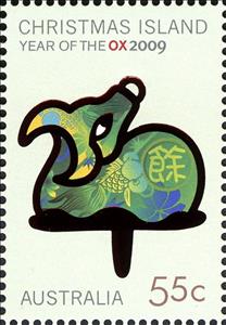 Stamp, Symbol of the Ox 2009, Christmas Island,  , Chinese New Year, Chinese Zodiac
