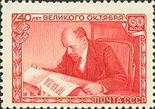 Vladimir Lenin (Ulyanov) reading the newspaper "Pravda"