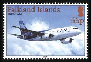 Stamp, Airbus A320 airliner, Falkland Islands,  , Aircrafts