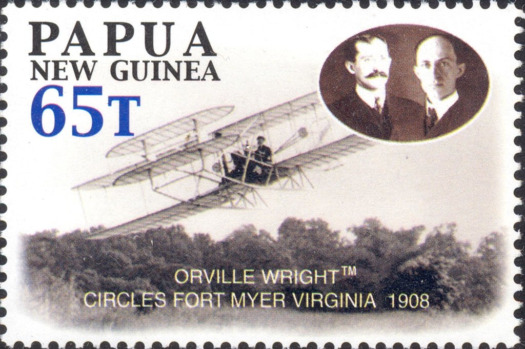 Orville Wright circles plane over Fort Myer, Va., 1908
