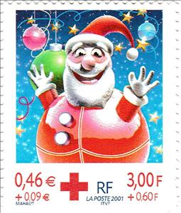 Stamp, Boule-Père Noel, France,  , Red Cross and Red Crescent, Santa Claus