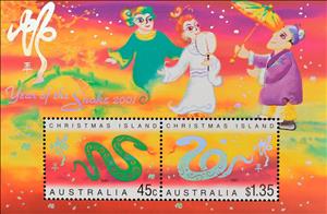 Souvenir Sheet, Year of the Snake, Christmas Island,  , Chinese New Year, Chinese Zodiac
