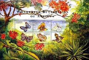 Mini Sheet, Mini Sheet with 6 Butterflies, Antigua and Barbuda,  , Butterflies