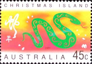 Stamp, Year of the Snake, Christmas Island,  , Chinese New Year, Chinese Zodiac