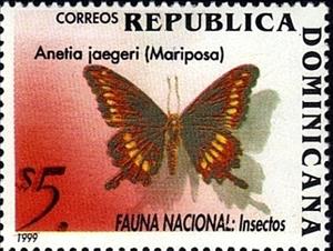 Stamp, Anetia jaegeri, Dominican Republic,  , Insects, Butterflies