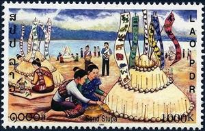 Stamp, Sand Stupa, Laos,  