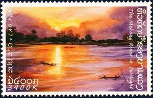 Stamp, Various views, Laos,  