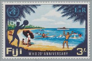 Stamp, Playing on Beach, Fiji,  