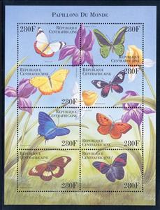 Mini Sheet, Butterflies - MiNo. 2355-62, Central African Republic,  , Insects, Butterflies, Animals (Fauna)