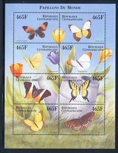 Mini Sheet, Butterflies - MiNo. 2371-78, Central African Republic,  , Insects, Butterflies, Animals (Fauna)