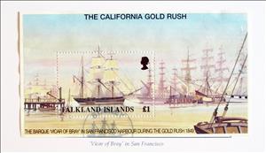 Souvenir Sheet, 150th Anniv of California Goldrush, Falkland Islands,  