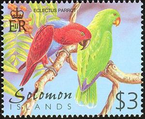 Stamp, Eclectus Parrot (Eclectus roratus), Solomon Islands,  , Birds