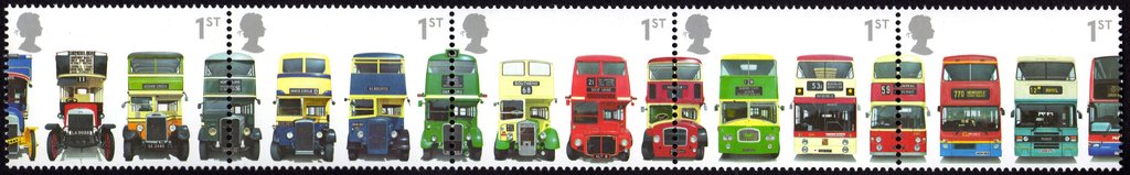 Se-tenant, First Double-decker Bus, United Kingdom of Great Britain & Northern Ireland,  , Vehicles, Cars, Omnibuses