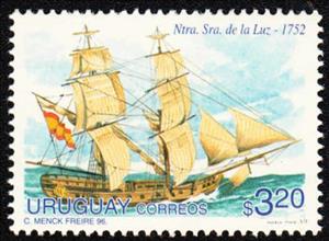 Stamp, Ship "Nuestra Seńora de la Luz" (1752), Uruguay,  