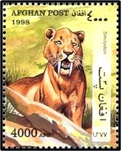 Stamp, Smilodon sp., Afghanistan,  , Prehistorical Animals