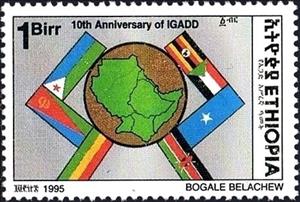 Stamp, Map and flags of members, Ethiopia,  