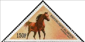 Stamp, Horse, Benin,  , Mammals, Horses, Animals (Fauna), Triangle Stamps