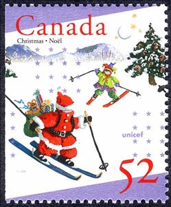 Stamp, Santa and elf Skiing, Canada,  