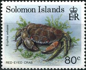 Stamp, Red-eyed Rock Crab (Eriphia sebana), Solomon Islands,  , Animals (Fauna), Crabs