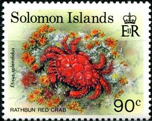 Stamp, Splendid Round Crab (Etisus splendidus), Solomon Islands,  , Animals (Fauna), Crabs