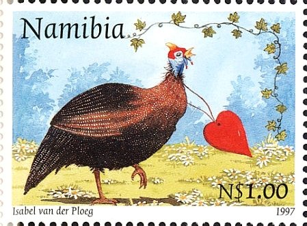 Helmeted Guineafowl (Numida meleagris) - Wearing Heart Neckl