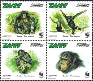 Mini Sheet, Bonobo (Pan paniscus), Zaire,  , Monkeys