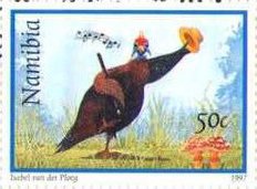 Stamp, Helmeted Guineafowl (Numida meleagris) - Music Conductor, Namibia,  , Birds
