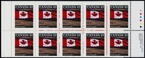 Booklet Pane, Canadian Flag over Field, Canada,  