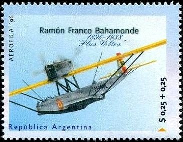 Stamp, “Plus ultra,” Ramón Franco Bahamonde, Argentina,  , Aviation, Aircrafts