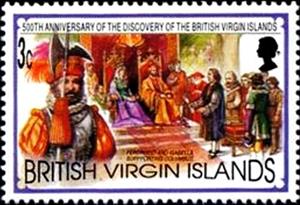 Stamp, Ferdinand and Isabella supporting Columbus, British Virgin Islands,  