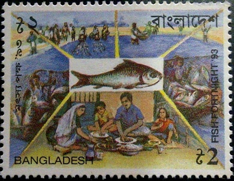 Family when eating fish, breeding pond