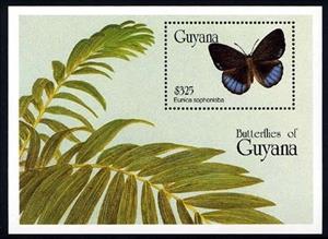 Souvenir Sheet, Glorious Purplewing (Eunica sophonisba), Guyana,  , Butterflies