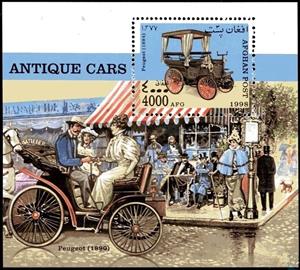 Souvenir Sheet, Peugeot (1884), Afghanistan,  , Cars