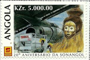 Stamp, Aircraft refueling and Traditional Mask, Angola,  , Aviation, Aircrafts