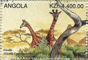 Stamp, Giraffe (Giraffa camelopardalis), Angola,  , Giraffes, Animals (Fauna)