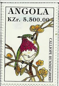 Stamp, Calliope Hummingbird (Selasphorus calliope), Angola,  , Birds, Animals (Fauna), Hummingbirds