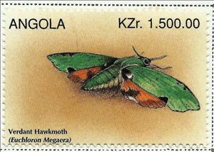 Stamp, Verdant Hawkmoth (Euchloron megaera), Angola,  , Insects, Butterflies, Animals (Fauna)
