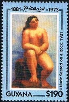 Stamp, Nude Seated on a Rock, Guyana,  , Nudes