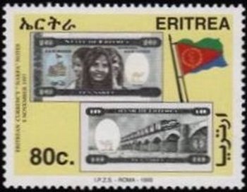 Stamp, 10 Nakfa., Eritrea,  , Flags, Banknotes