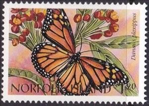Stamp, Monarch Butterfly (Danaus plexippus), Norfolk Island,  , Butterflies