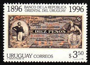 Stamp, 10 Pesos Note (1896), Uruguay,  